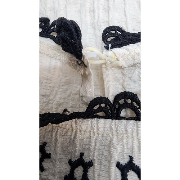 Vintage-Inspired Cream & Black Embroidered Ruffle Sleeve Blouse By Mine - Picture 12 of 16